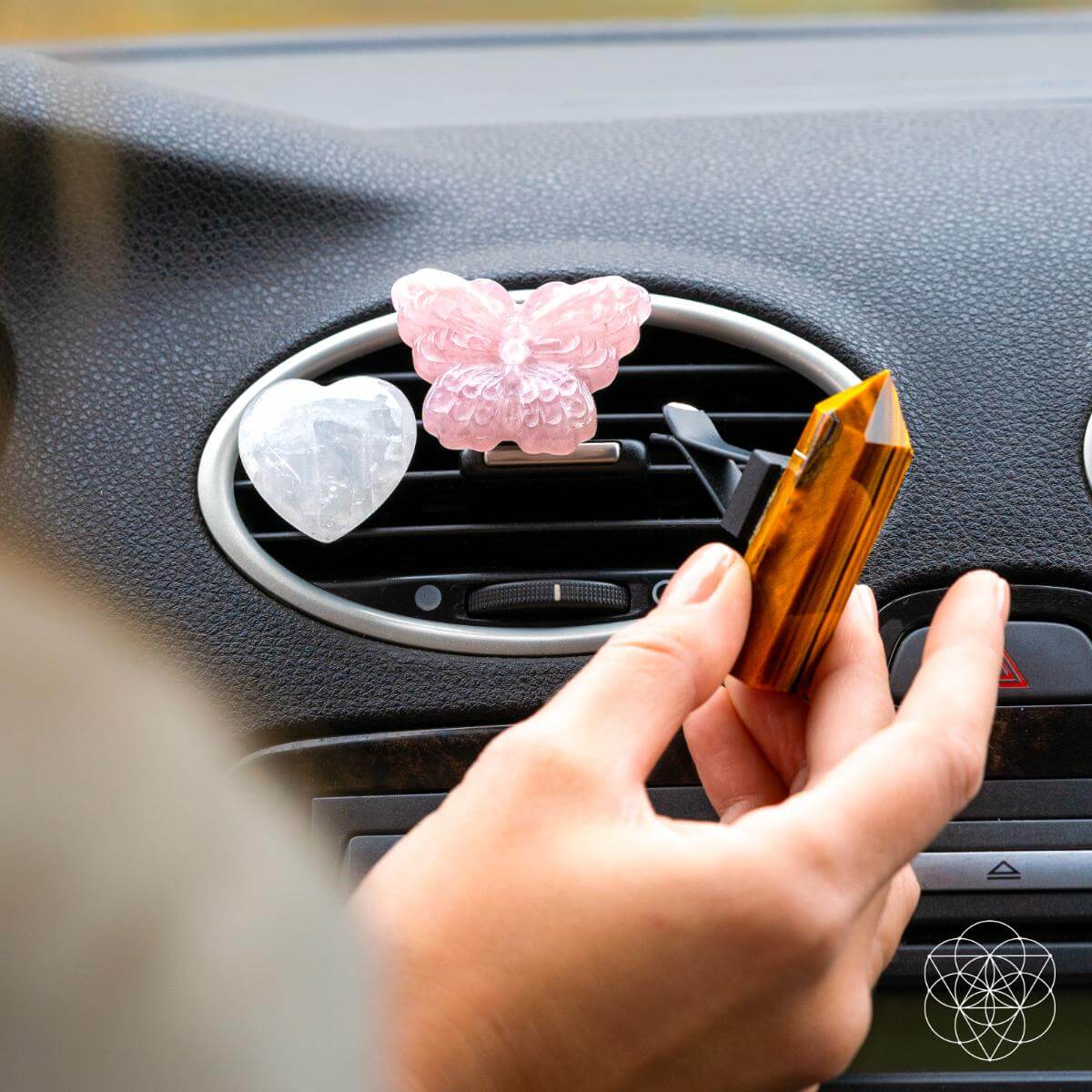 Butterfly Crystal Car Vent Clip Set | Rose Quartz & Tiger’s Eye
