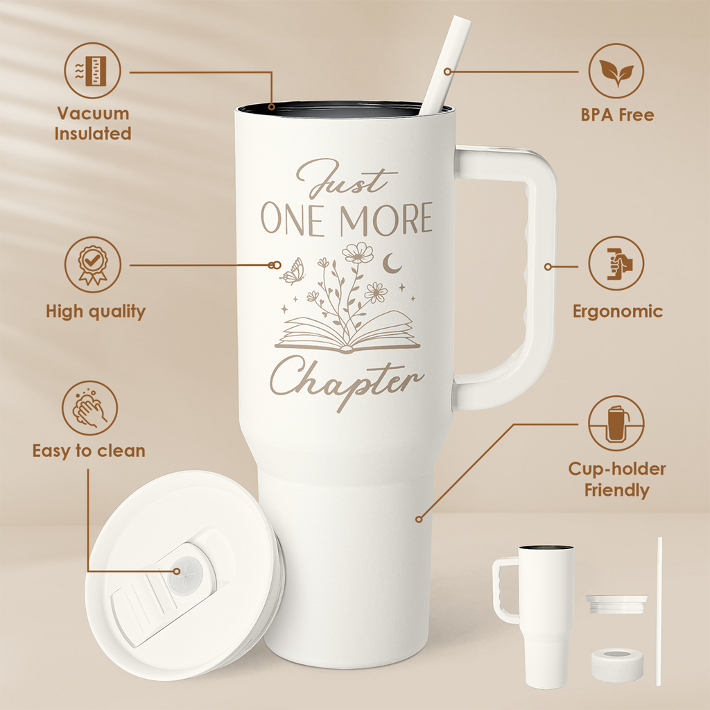 White Book Lover Slidemate | Slider Tumbler with Handle 40oz