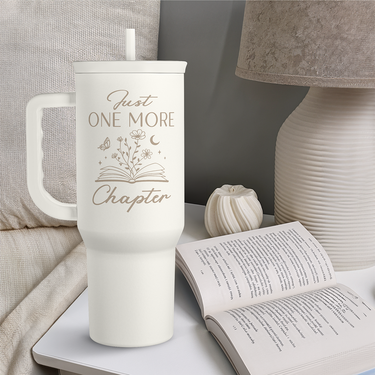 White Book Lover Slidemate | Slider Tumbler with Handle 40oz