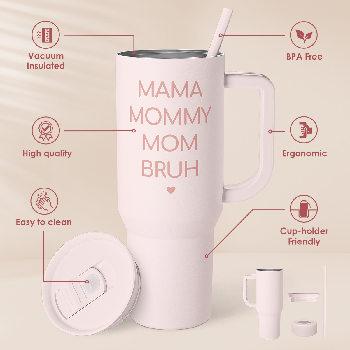 Pink Funny Mom Mama Bruh Slidemate | Slider Tumbler with Handle 40oz