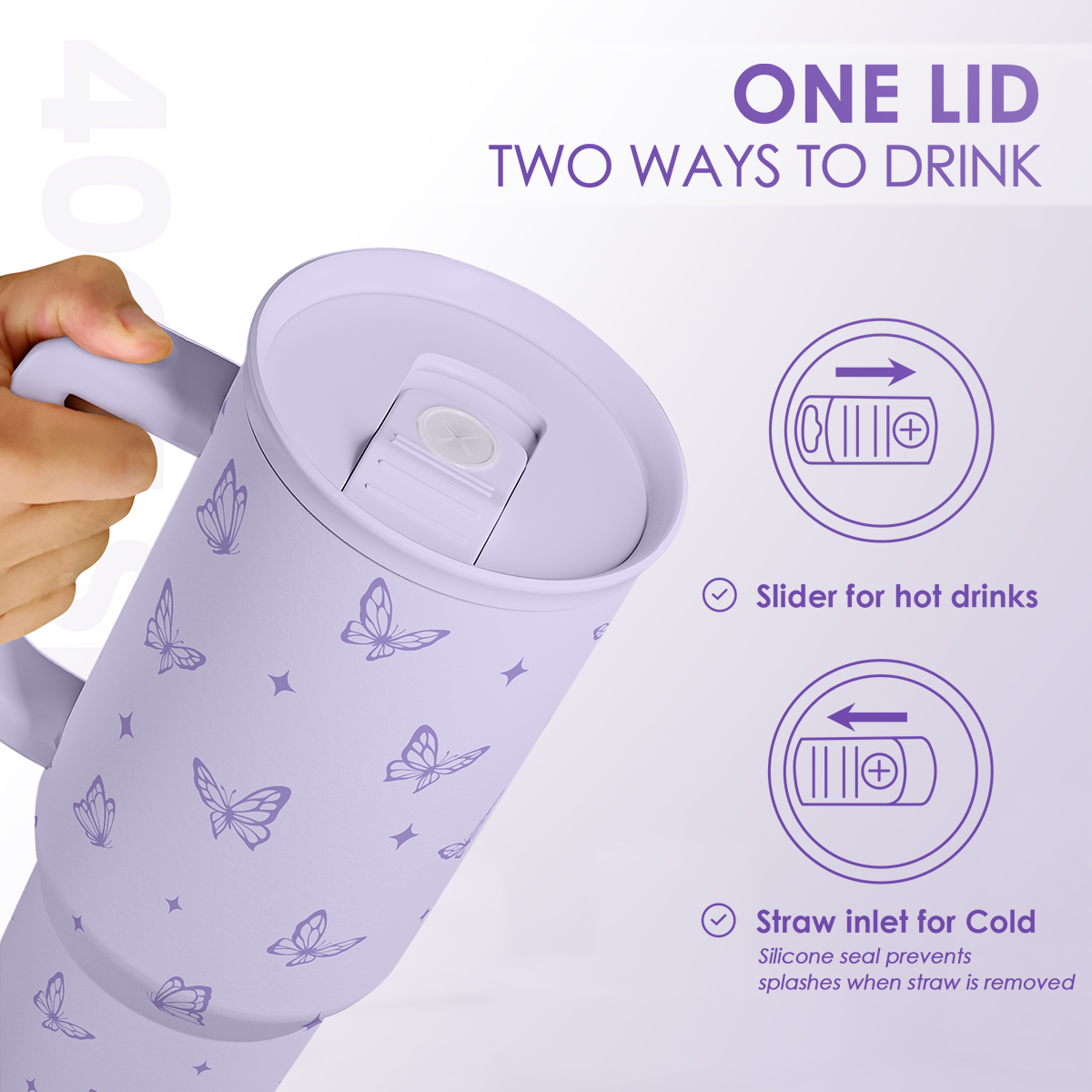 Purple Butterfly Slidemate | Slider Tumbler with Handle 40oz
