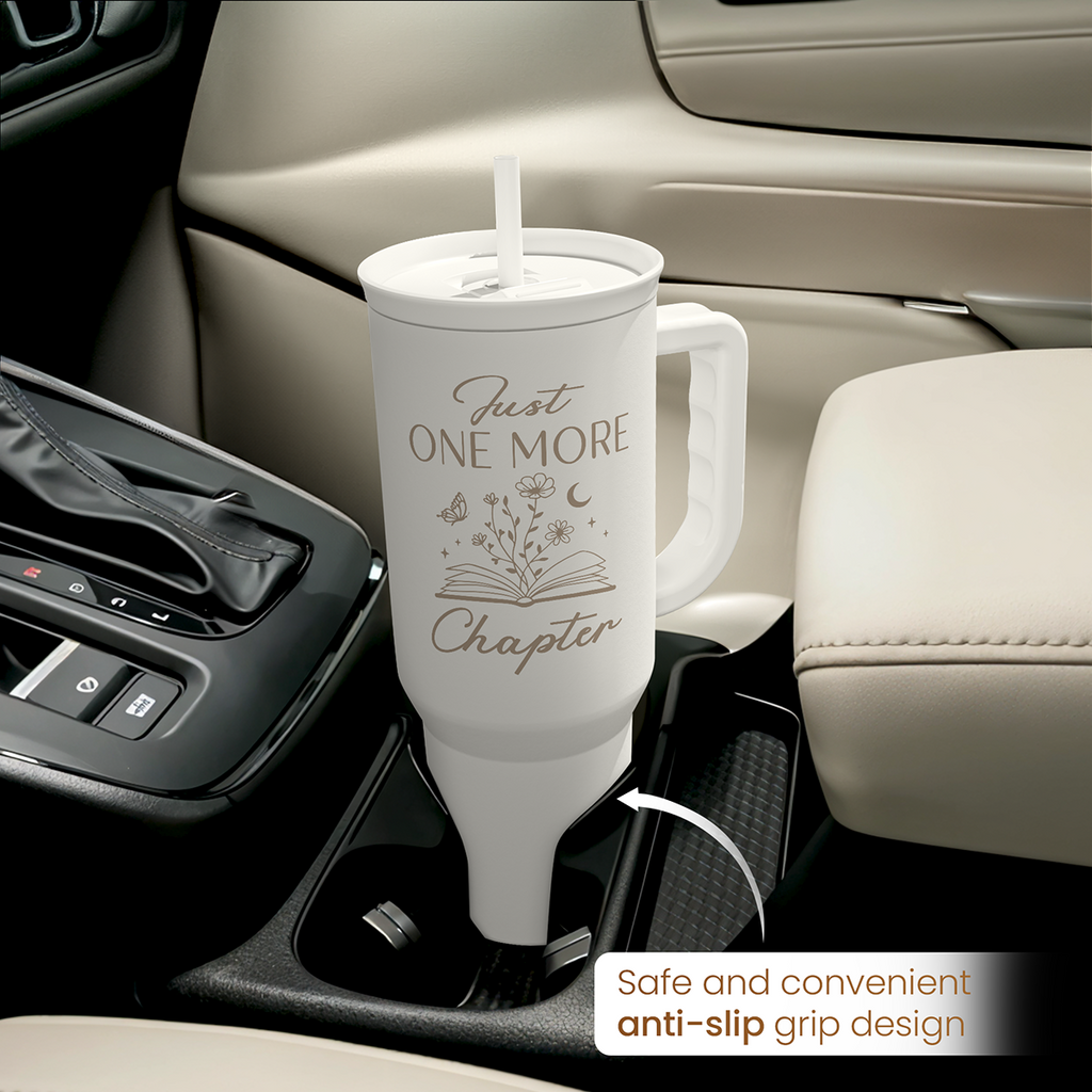 White Book Lover Slidemate | Slider Tumbler with Handle 40oz
