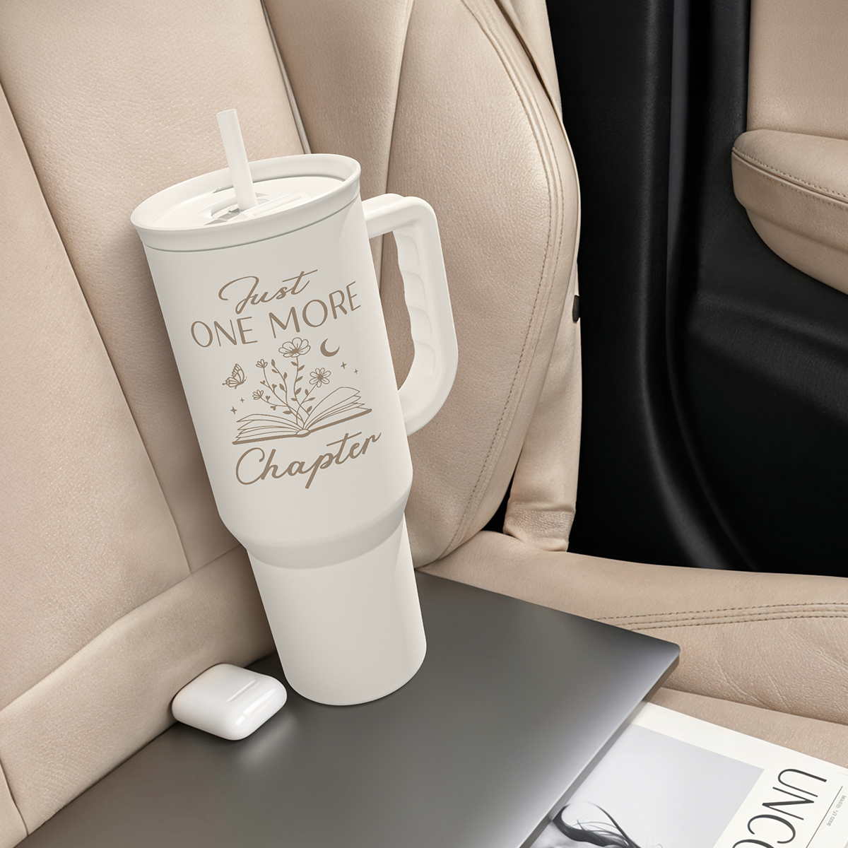 White Book Lover Slidemate | Slider Tumbler with Handle 40oz