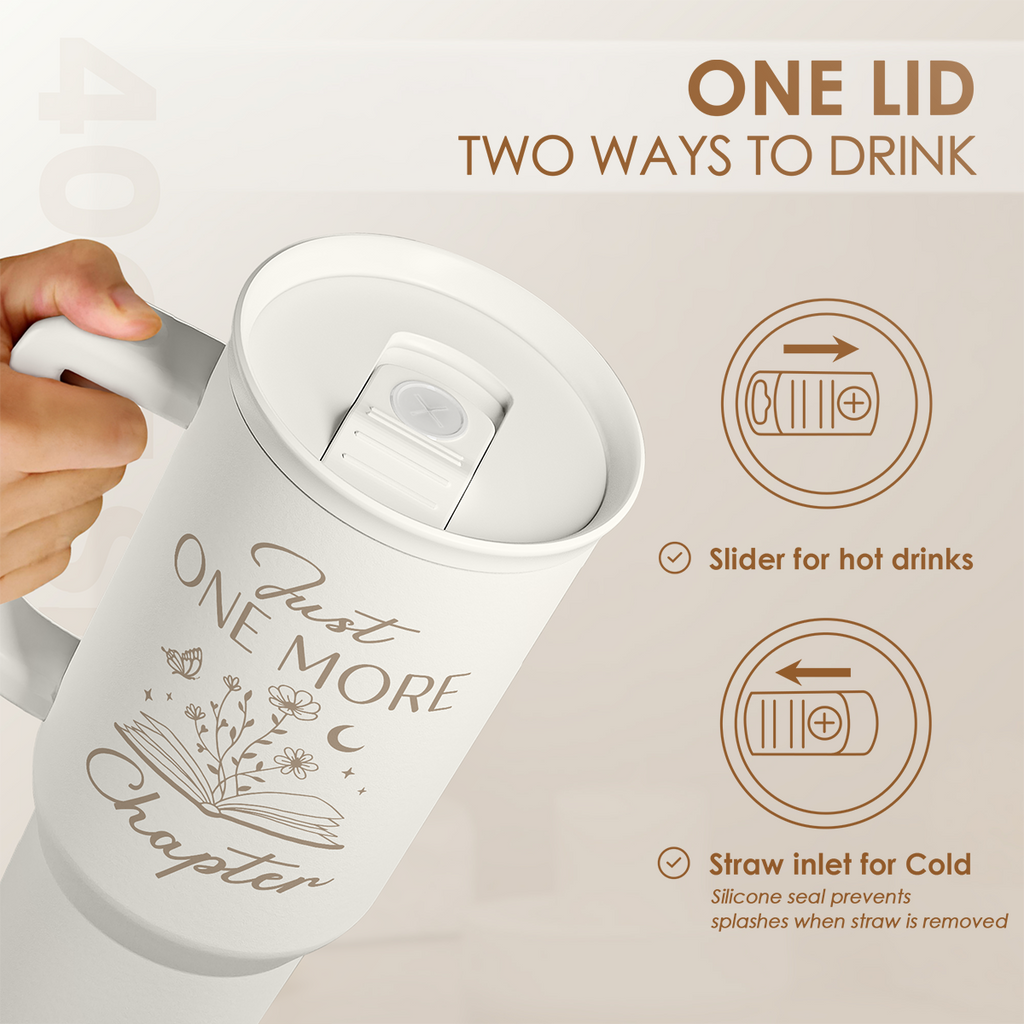 White Book Lover Slidemate | Slider Tumbler with Handle 40oz
