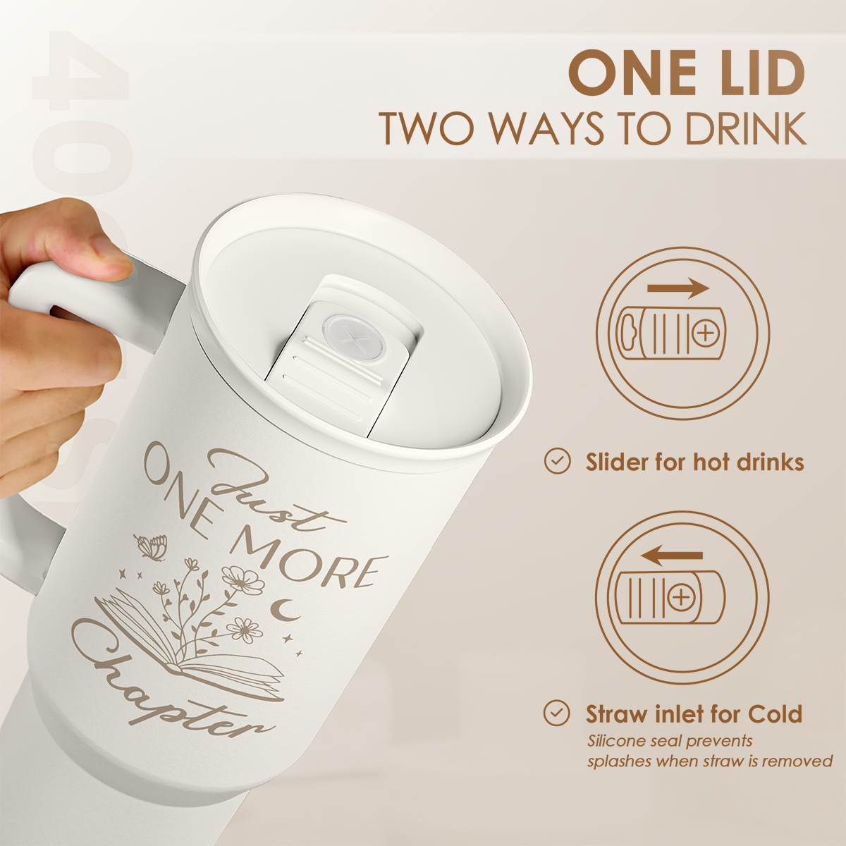 White Book Lover Slidemate | Slider Tumbler with Handle 40oz
