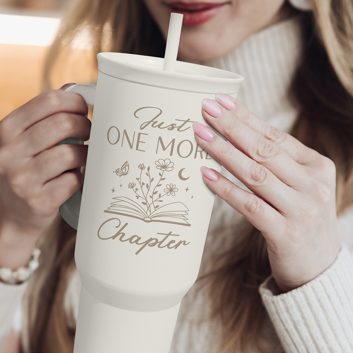 White Book Lover Slidemate | Slider Tumbler with Handle 40oz