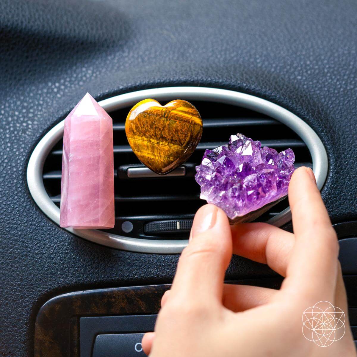 Mindful Moments Crystal Car Vent Clip Set | Amethyst & Tiger’s Eye