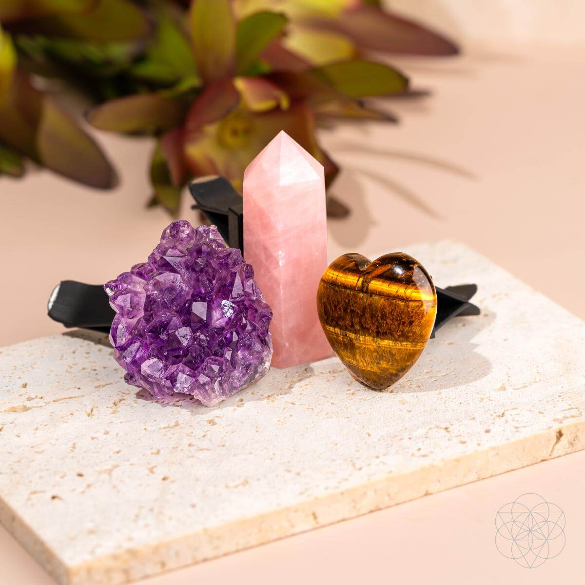 Mindful Moments Crystal Car Vent Clip Set | Amethyst & Tiger’s Eye