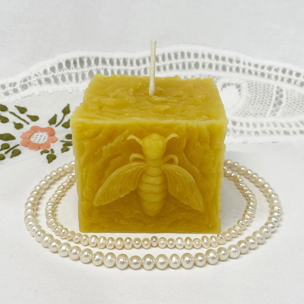 Square Bee Beeswax Pillar Candle