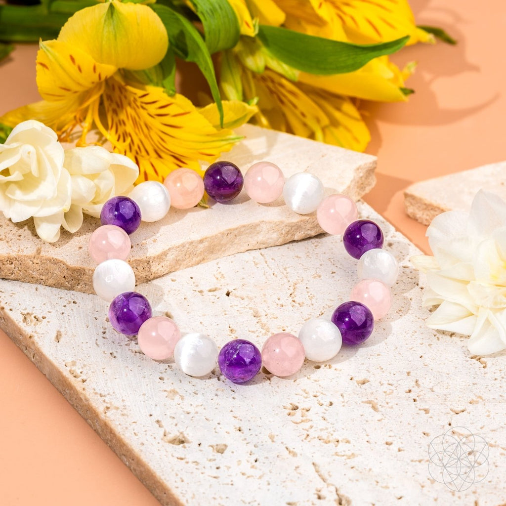 Trinity Crystal Bracelet | Amethyst, Selenite & Rose Quartz