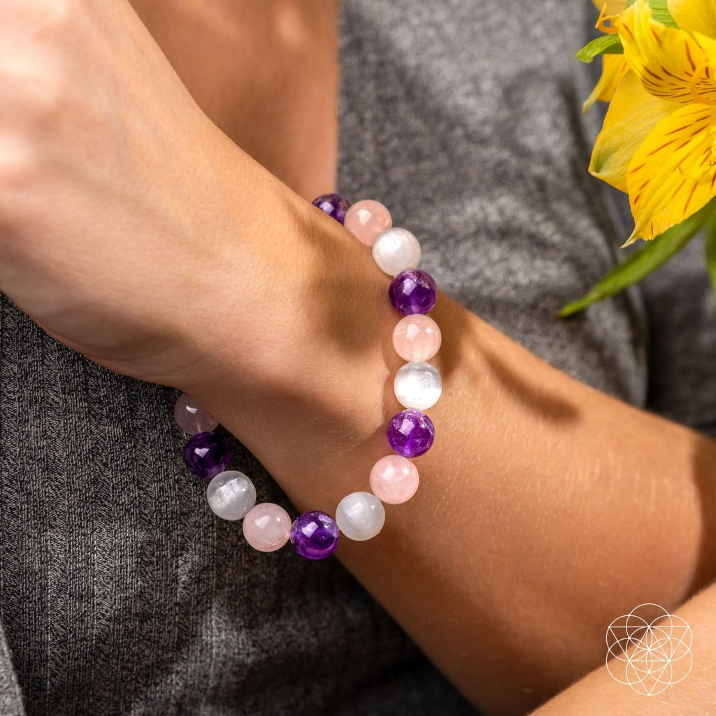 Trinity Crystal Bracelet | Amethyst, Selenite & Rose Quartz
