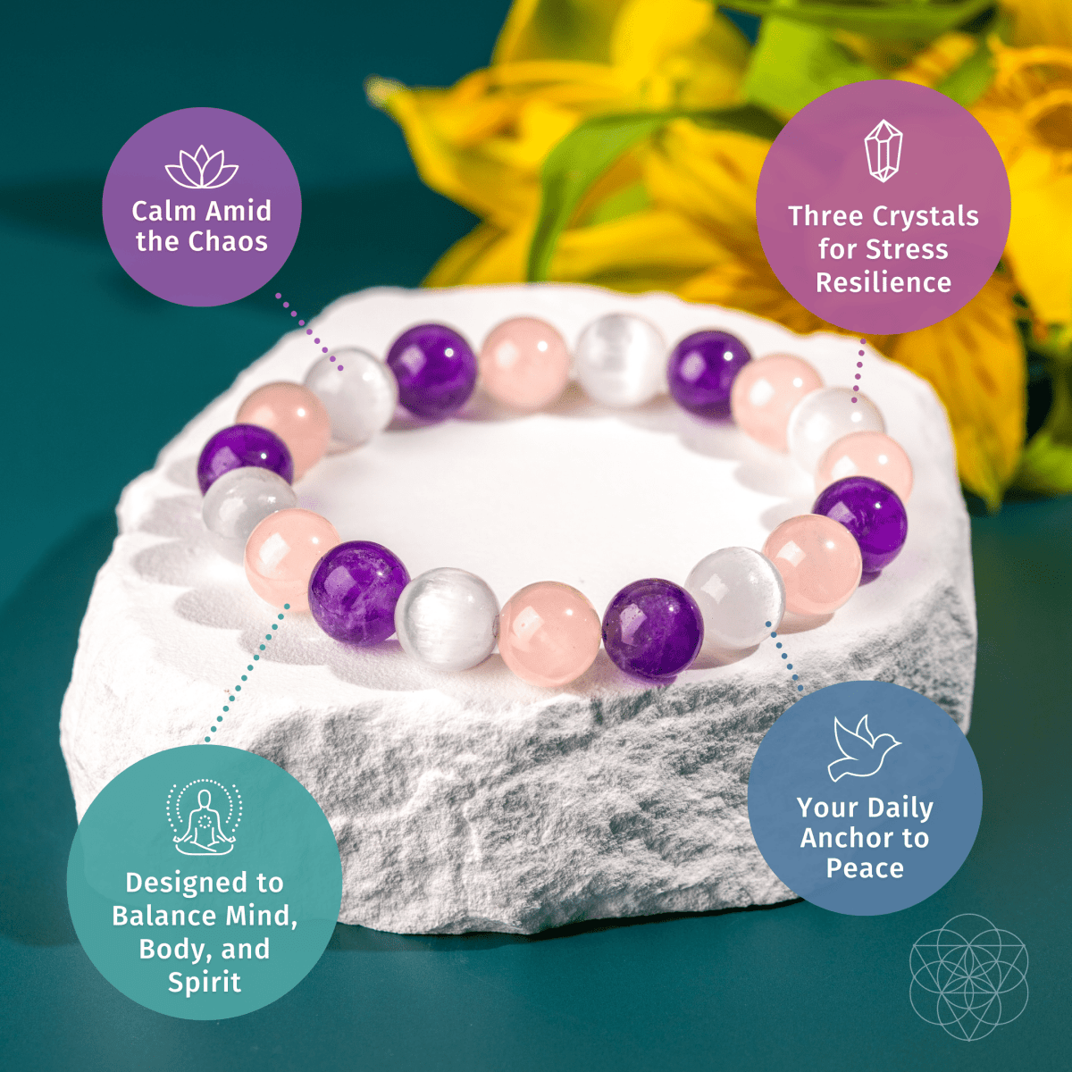 Trinity Crystal Bracelet | Amethyst, Selenite & Rose Quartz