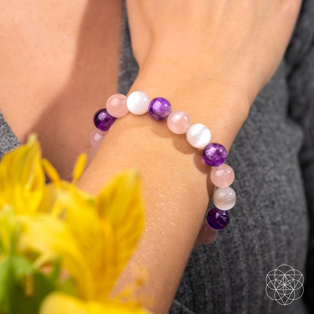 Trinity Crystal Bracelet | Amethyst, Selenite & Rose Quartz