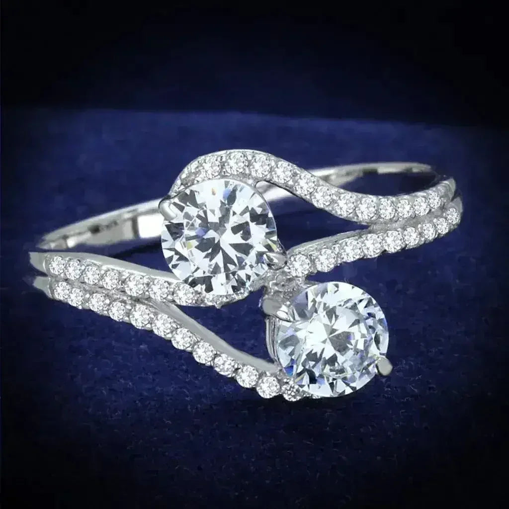Starlit Curve Rhodium-Plated Sterling Silver CZ Ring
