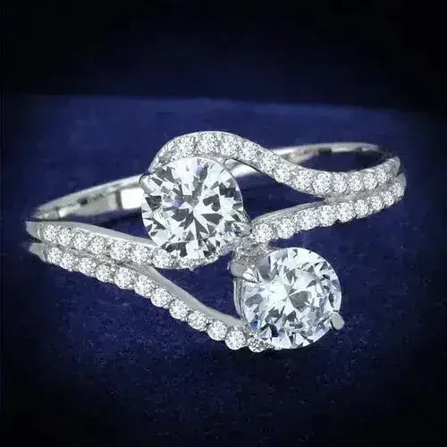 Starlit Curve Rhodium-Plated Sterling Silver CZ Ring